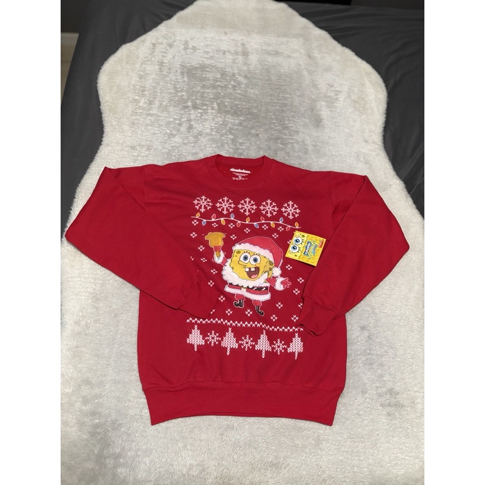 Nickelodeon SpongeBob Boys XL Ugly Christmas Sweater Santa Holiday‎